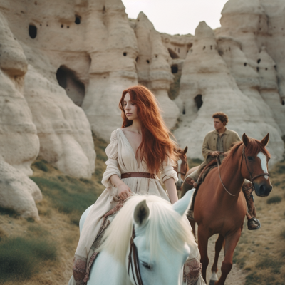 Melysid_A_red-haired_girl_riding_a_white_horse_amo