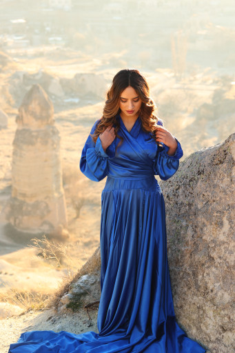 Kapadokya Mavi Bolerolu Elbise Kiralama